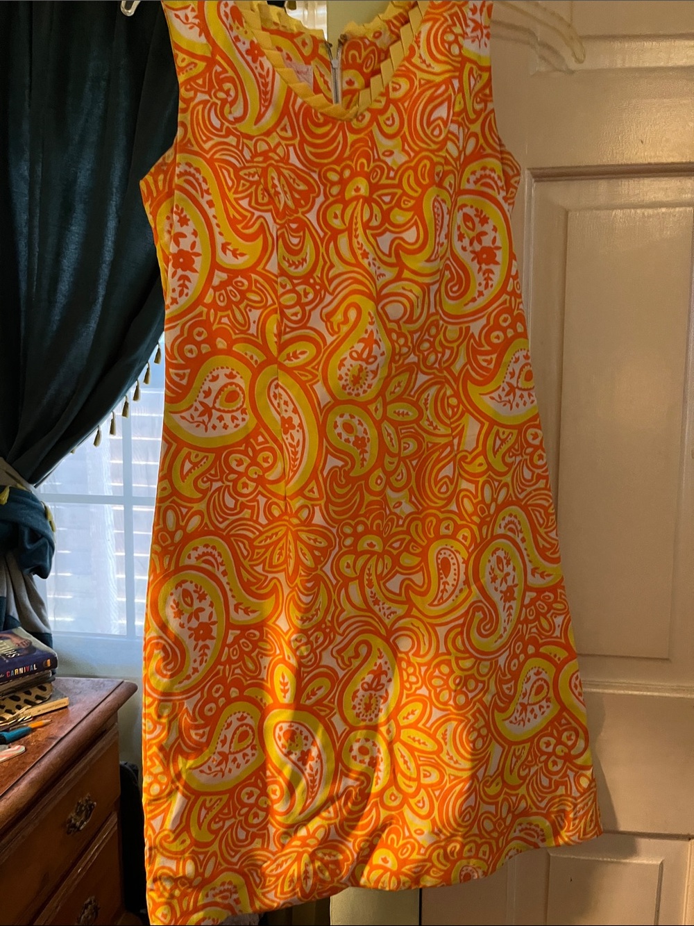 1960’s Vintage Coral & Yellow Paisley Mini Shift Dress prior to Lilly Pulitzer